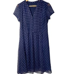 MSK Navy Blue Polka Dot Short Sleeves Flare Dress Size 10